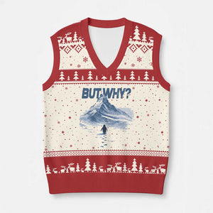 Penguin But Why V-Neck Knit Sweater Vest Funny Penguin Snowy Mountain Meme TS11 Beige Red Print Your Wear