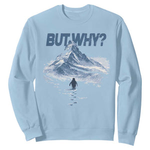 Penguin But Why Sweatshirt Funny Penguin Snowy Mountain Meme TS11 Light Blue Print Your Wear