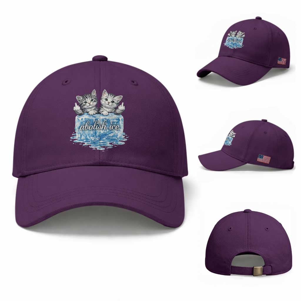 Abolish Ice Baseball Cap Cute Cat Melting Ice Pro Immigrant TS11 Baseball Cap Universal Fit Purple Print Your Wear