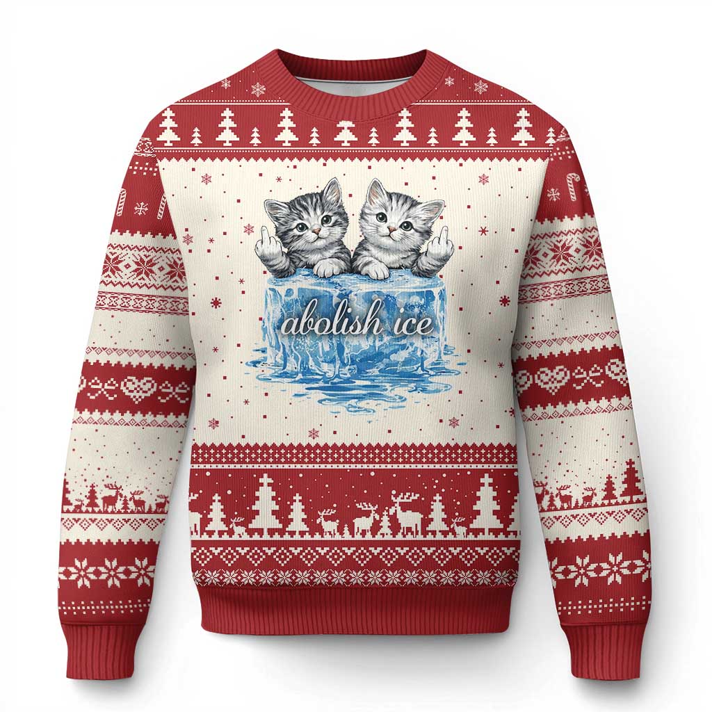 Abolish Ice Ugly Christmas Sweater Cute Cat Melting Ice Pro Immigrant TS11 Beige Red Print Your Wear