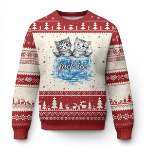 Fck Ice Ugly Christmas Sweater Cute Cat Melting Ice Pro Immigrant TS11 Beige Red Print Your Wear