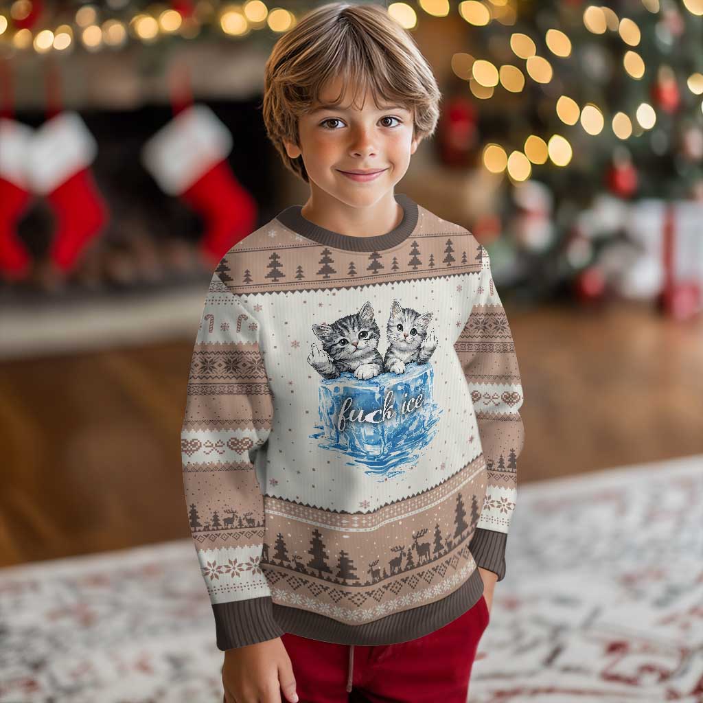 Fck Ice Ugly Christmas Sweater Cute Cat Melting Ice Pro Immigrant TS11 Mocha Mousse Print Your Wear