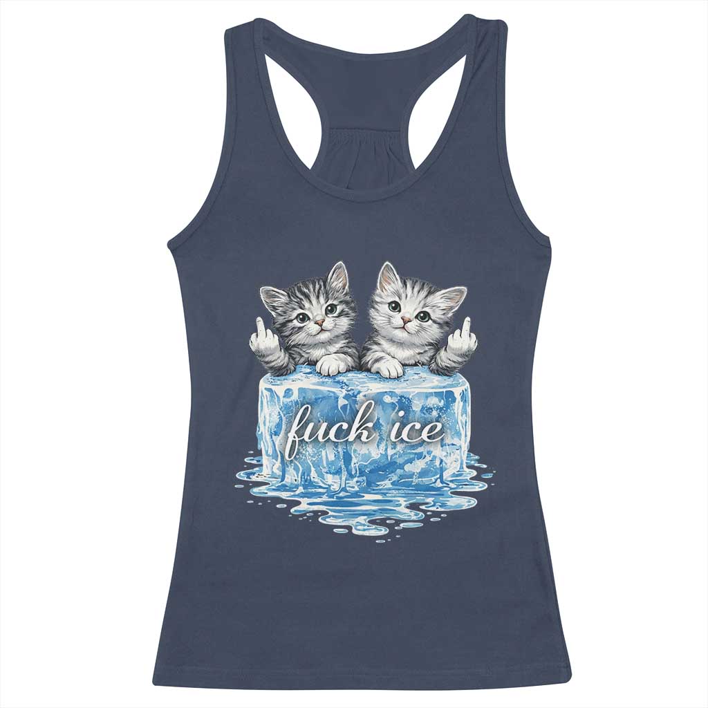 Fck Ice Racerback Tank Top Cute Cat Melting Ice Pro Immigrant TS11 Navy Print Your Wear