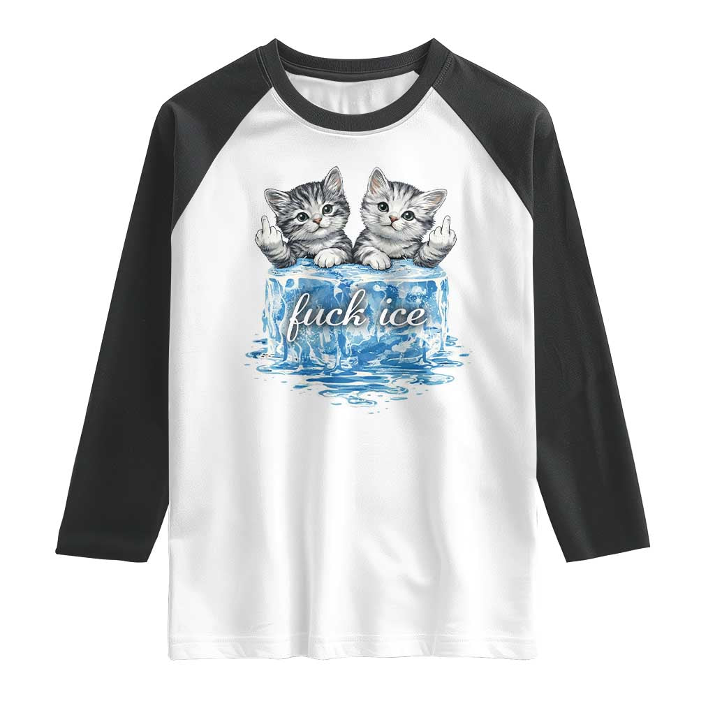 Fck Ice Raglan Shirt Cute Cat Melting Ice Pro Immigrant TS11 White Black Print Your Wear