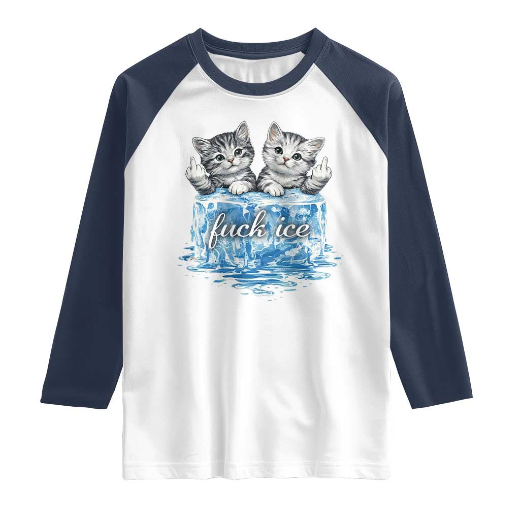 Fck Ice Raglan Shirt Cute Cat Melting Ice Pro Immigrant TS11 White Navy Print Your Wear