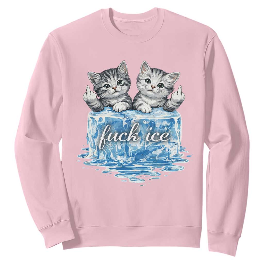 Fck Ice Sweatshirt Cute Cat Melting Ice Pro Immigrant TS11 Light Pink Print Your Wear
