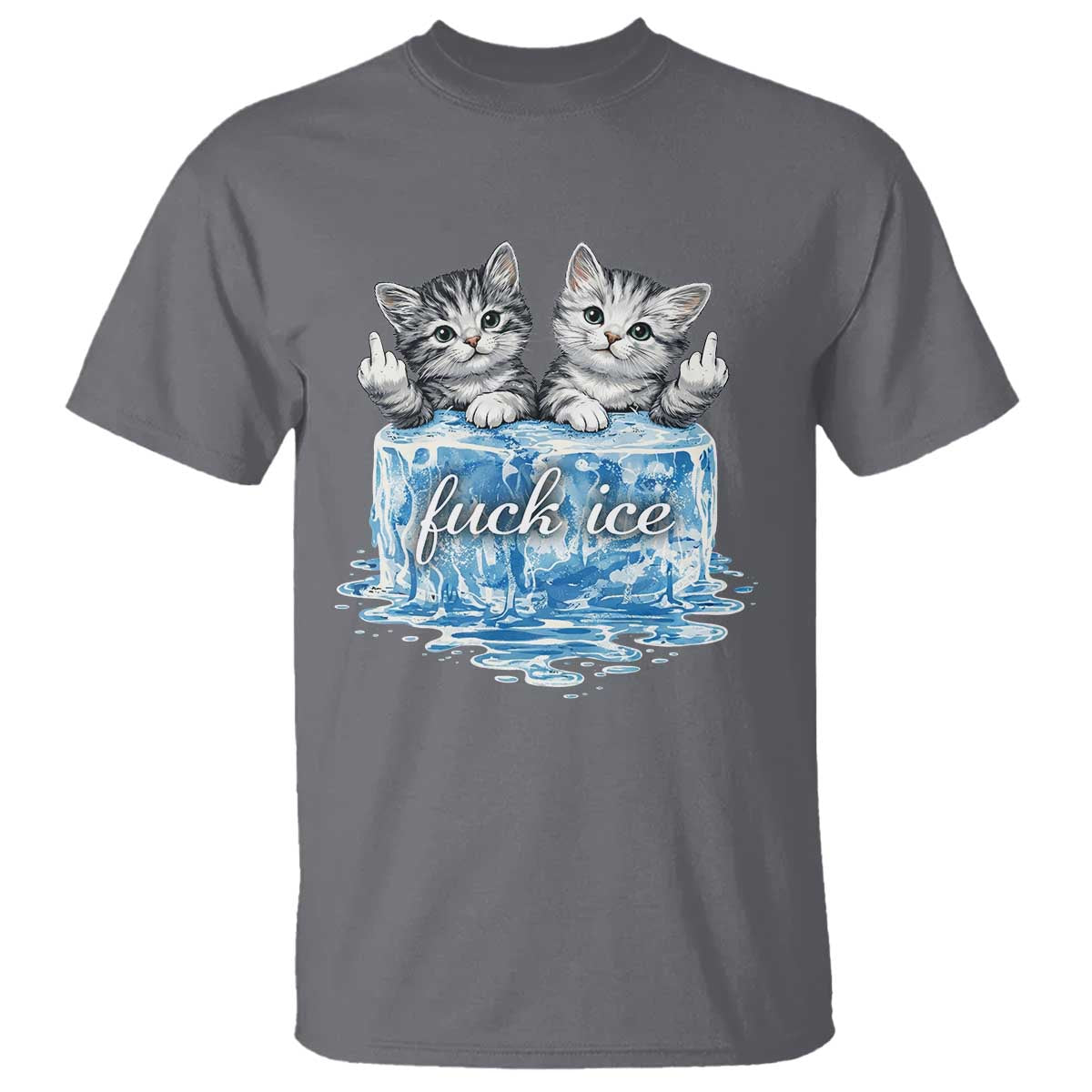Fck Ice T Shirt Cute Cat Melting Ice Pro Immigrant TS11 Charcoal Print Your Wear
