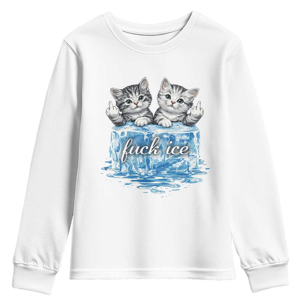 Fck Ice Youth Sweatshirt Cute Cat Melting Ice Pro Immigrant TS11 White Print Your Wear