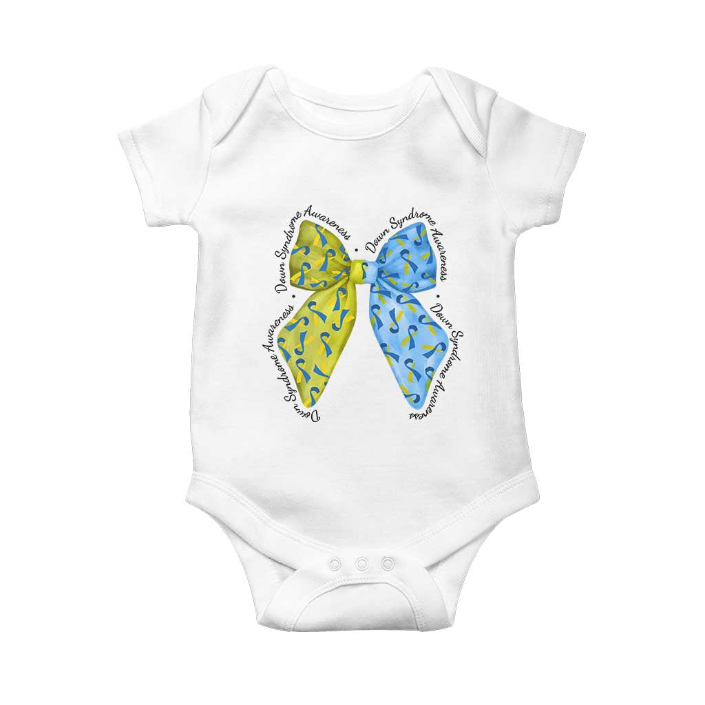 Down Syndrome Awareness Coquette Bow Ribbon Baby Onesie TS11 White Print Your Wear