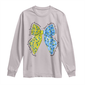 Down Syndrome Awareness Coquette Bow Ribbon Long Sleeve Shirt TS11 Ice Gray Print Your Wear