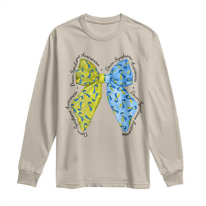 Down Syndrome Awareness Coquette Bow Ribbon Long Sleeve Shirt TS11 Sand Print Your Wear