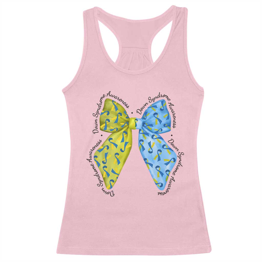 Down Syndrome Awareness Coquette Bow Ribbon Racerback Tank Top TS11 Light Pink Print Your Wear