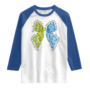 Down Syndrome Awareness Coquette Bow Ribbon Raglan Shirt TS11 White Royal Print Your Wear