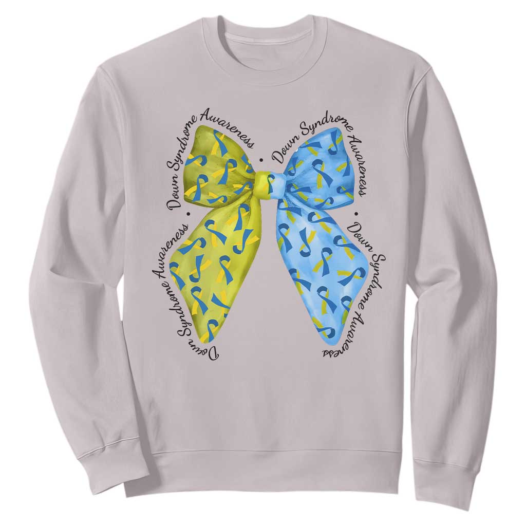 Down Syndrome Awareness Coquette Bow Ribbon Sweatshirt TS11 Ice Gray Print Your Wear
