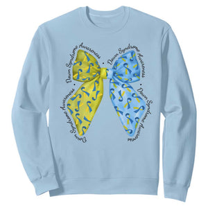 Down Syndrome Awareness Coquette Bow Ribbon Sweatshirt TS11 Light Blue Print Your Wear