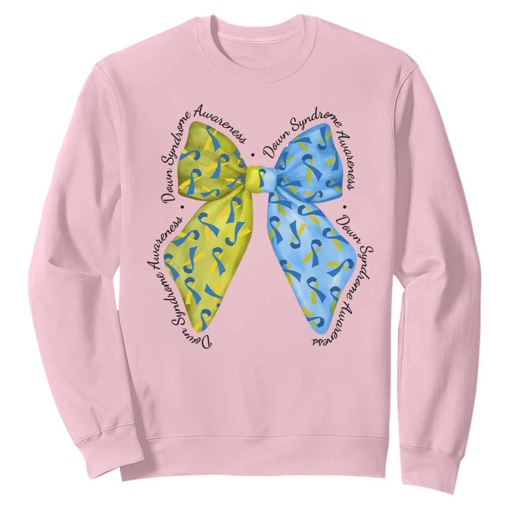 Down Syndrome Awareness Coquette Bow Ribbon Sweatshirt TS11 Light Pink Print Your Wear