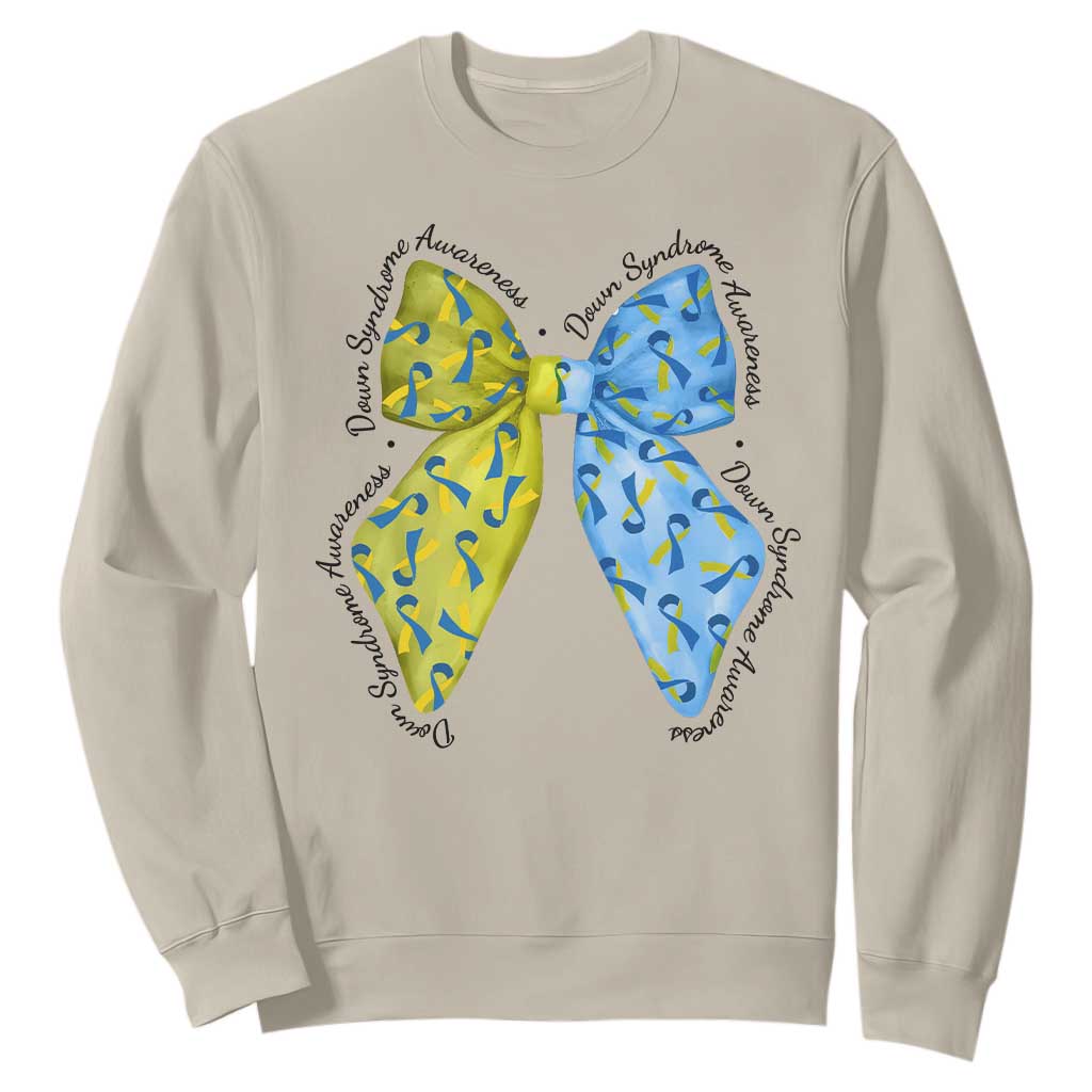 Down Syndrome Awareness Coquette Bow Ribbon Sweatshirt TS11 Sand Print Your Wear