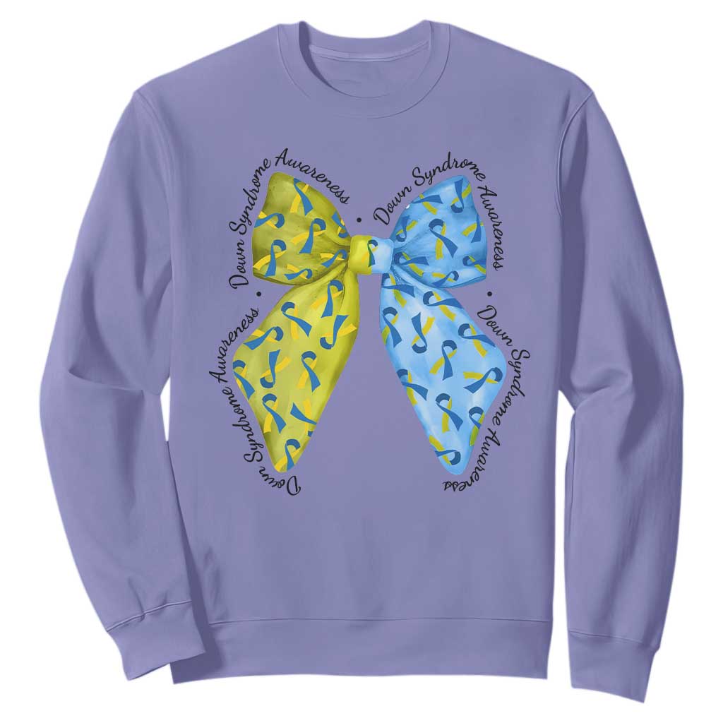 Down Syndrome Awareness Coquette Bow Ribbon Sweatshirt TS11 Violet Print Your Wear