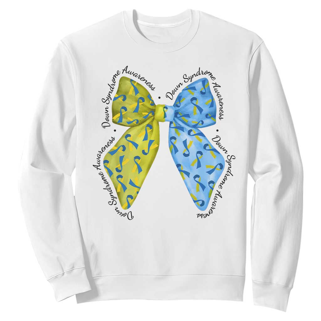 Down Syndrome Awareness Coquette Bow Ribbon Sweatshirt TS11 White Print Your Wear
