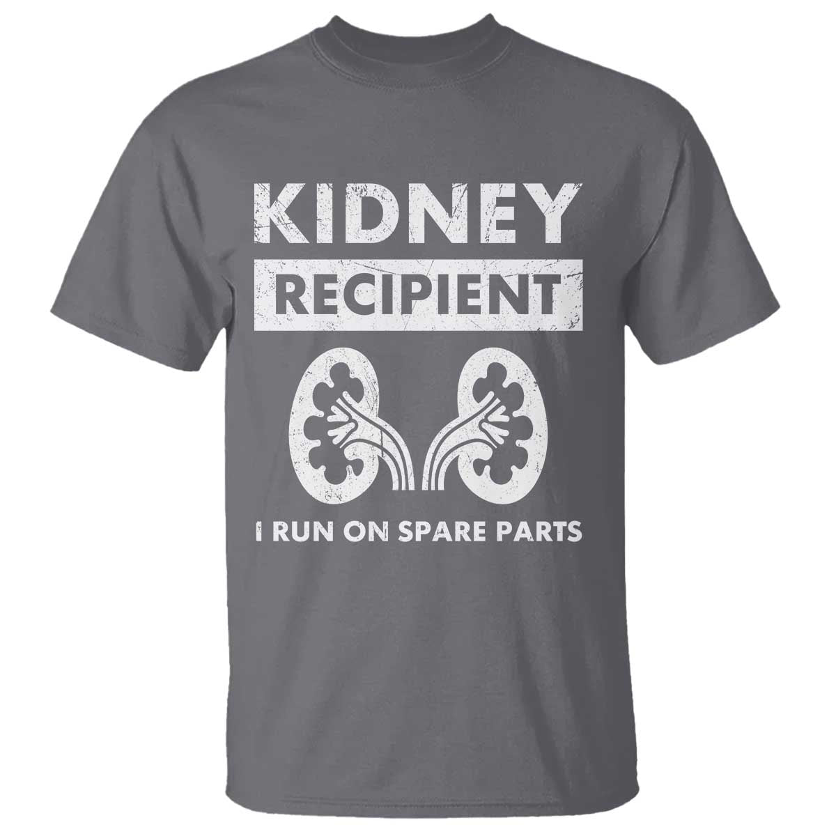 Kidney Recipient T Shirt - Run On Spare Parts Matching Transplant Recovery Humor Tee TS11 Charcoal Print Your Wear