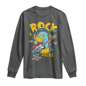 Funny Rock Your Socks Long Sleeve Shirt World Down Syndrome Day WDSD TS11 Dark Heather Print Your Wear