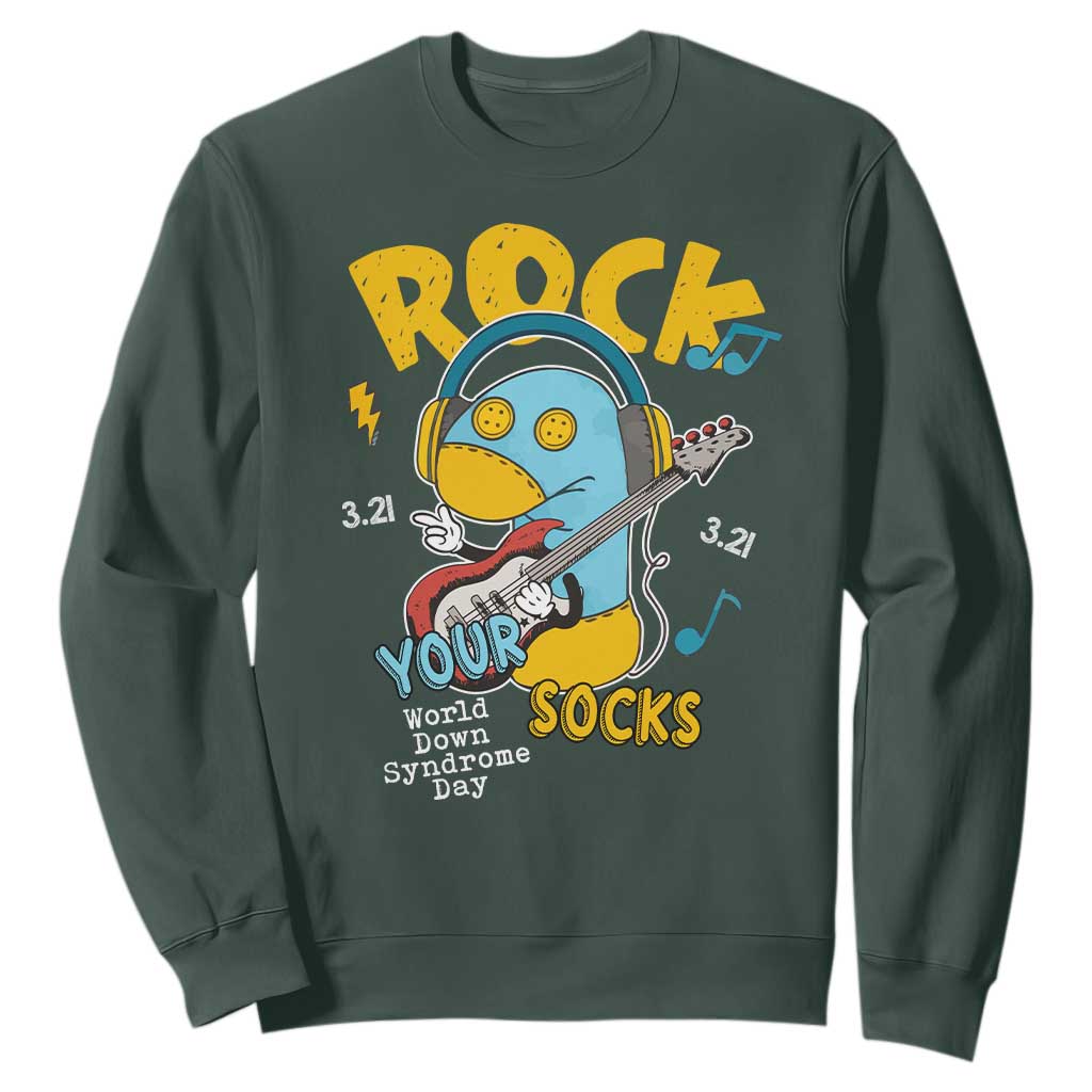 Funny Rock Your Socks Sweatshirt World Down Syndrome Day WDSD TS11 Dark Forest Green Print Your Wear