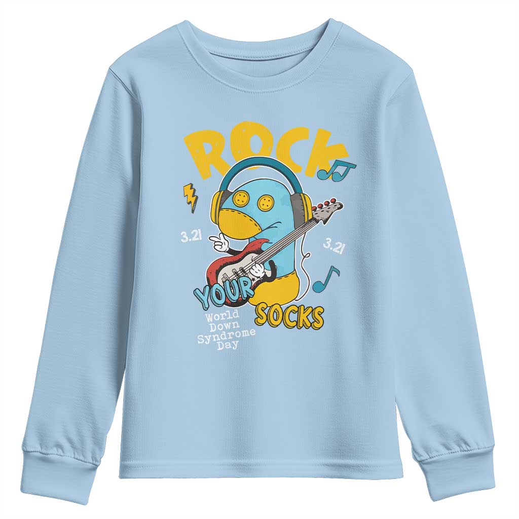 Funny Rock Your Socks Youth Sweatshirt World Down Syndrome Day WDSD TS11 Light Blue Print Your Wear