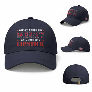 Funny Scottish Pride Baseball Cap What's Under The Kilt On A Good Day Lipstick Tartan TS11 Baseball Cap Universal Fit Navy Print Your Wear