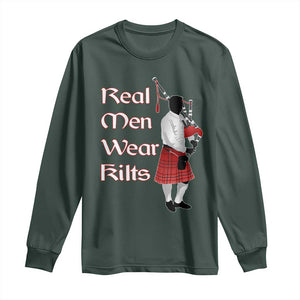 Funny Scottish Pride Long Sleeve Shirt Real Men Wear Kits Tartan Bagpipe TS11 Dark Forest Green Print Your Wear