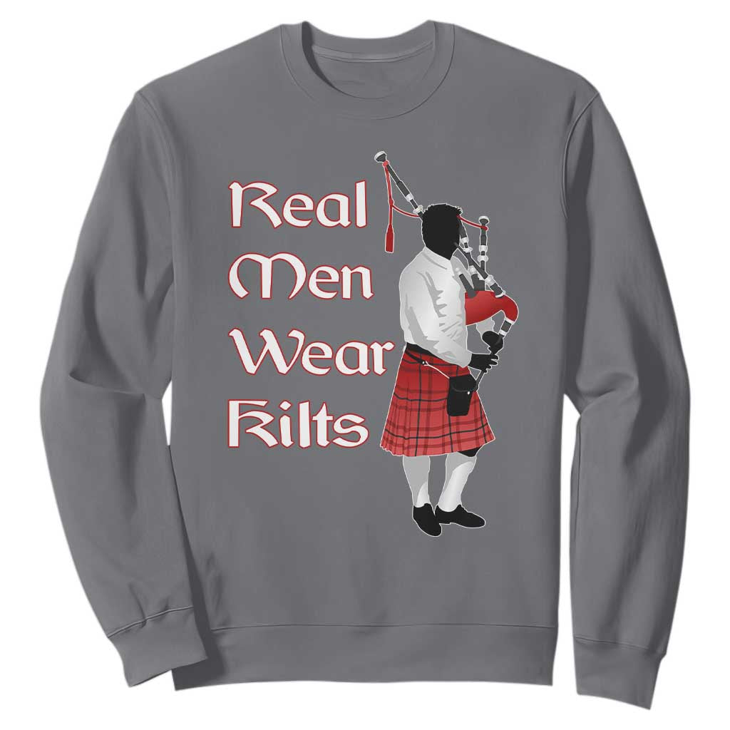 Funny Scottish Pride Sweatshirt Real Men Wear Kits Tartan Bagpipe TS11 Charcoal Print Your Wear