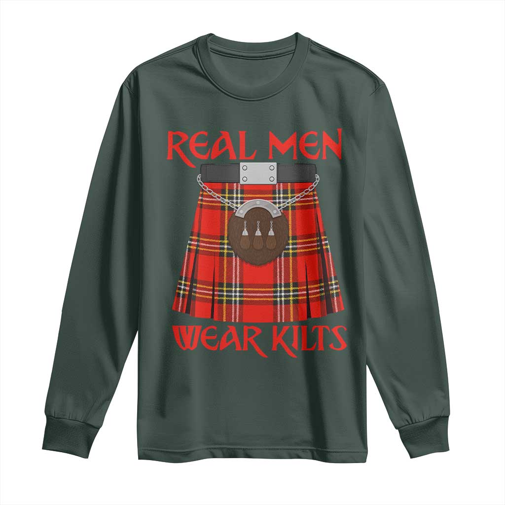 Funny Real Men Wear Kilts Long Sleeve Shirt Scottish Pride TS11 Dark Forest Green Print Your Wear
