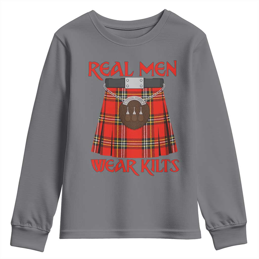 Funny Real Men Wear Kilts Youth Sweatshirt Scottish Pride TS11 Charcoal Print Your Wear
