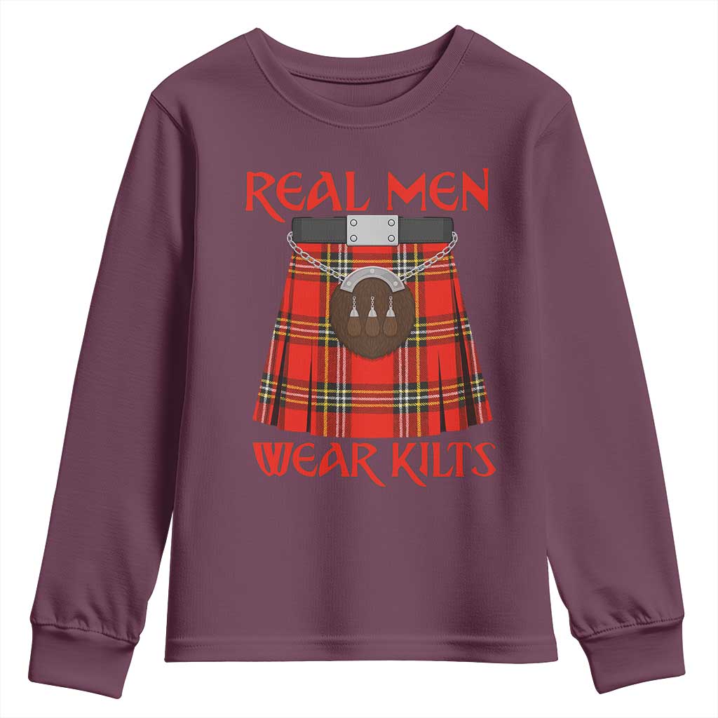 Funny Real Men Wear Kilts Youth Sweatshirt Scottish Pride TS11 Maroon Print Your Wear