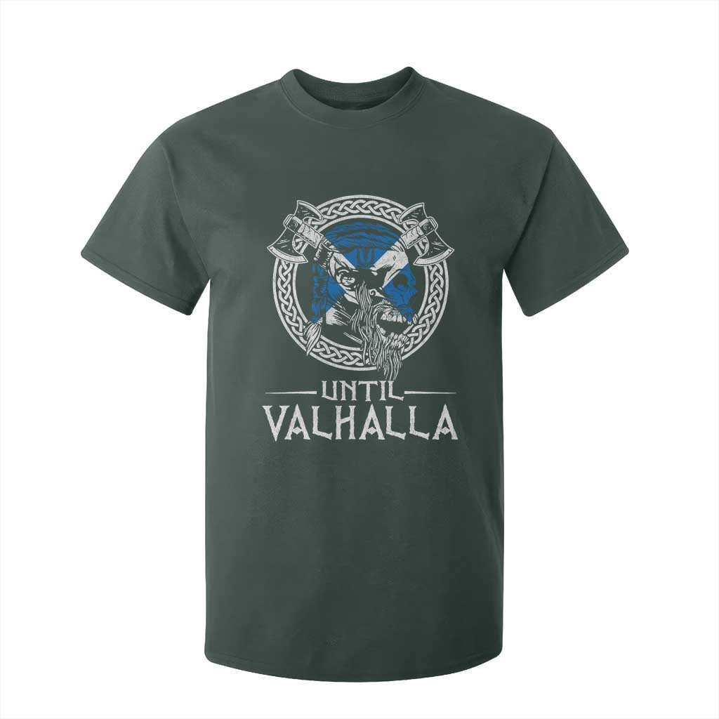 Funny Scottish Viking T Shirt For Kid Until Valhalla Vintage Scottish Flag Skull TS11 Dark Forest Green Print Your Wear