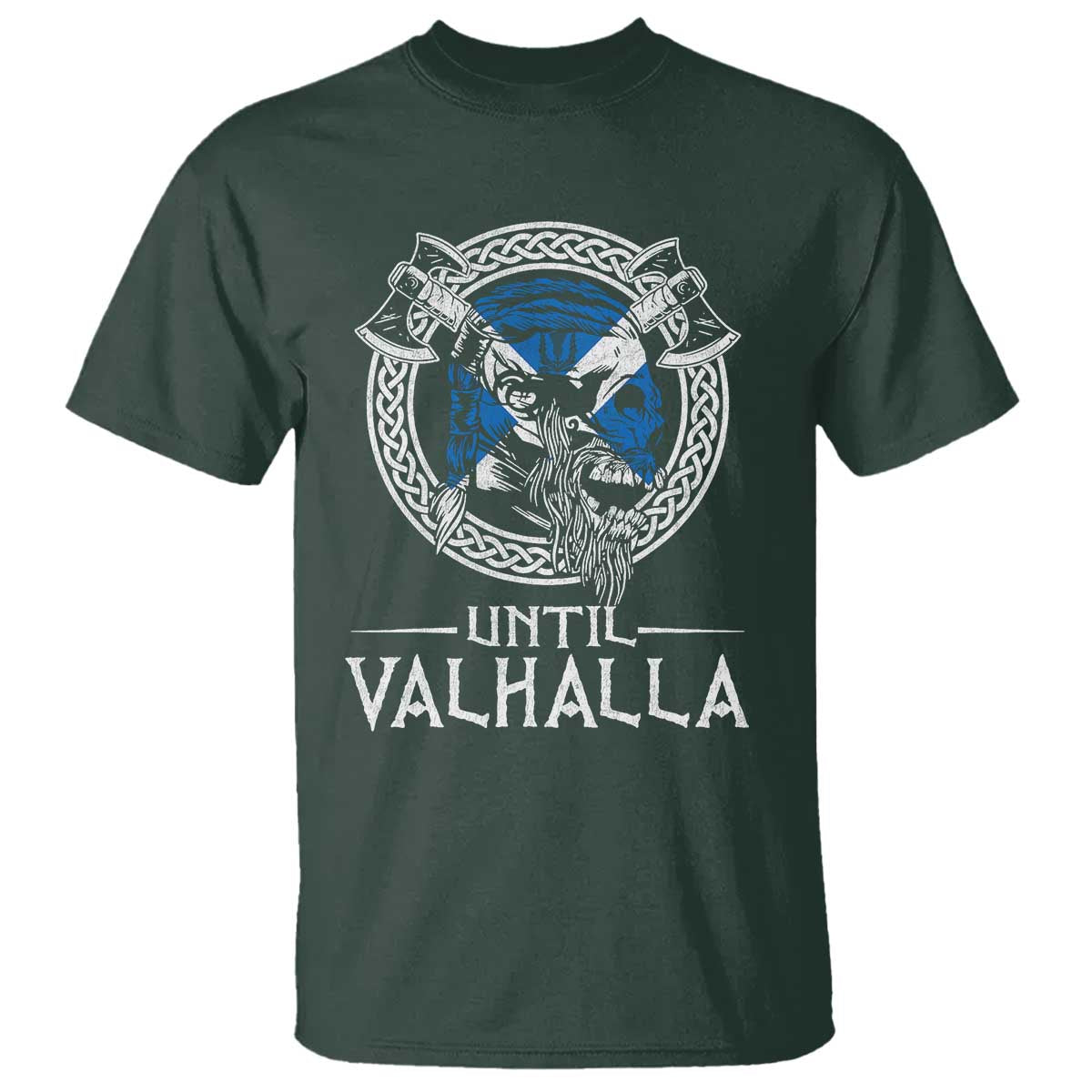 Funny Scottish Viking T Shirt Until Valhalla Vintage Scottish Flag Skull TS11 Dark Forest Green Print Your Wear