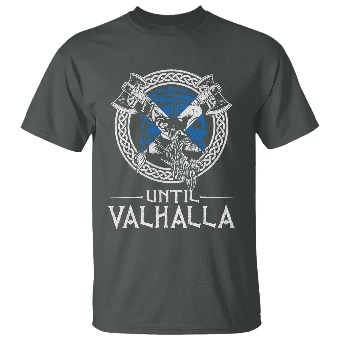 Funny Scottish Viking T Shirt Until Valhalla Vintage Scottish Flag Skull TS11 Dark Heather Print Your Wear