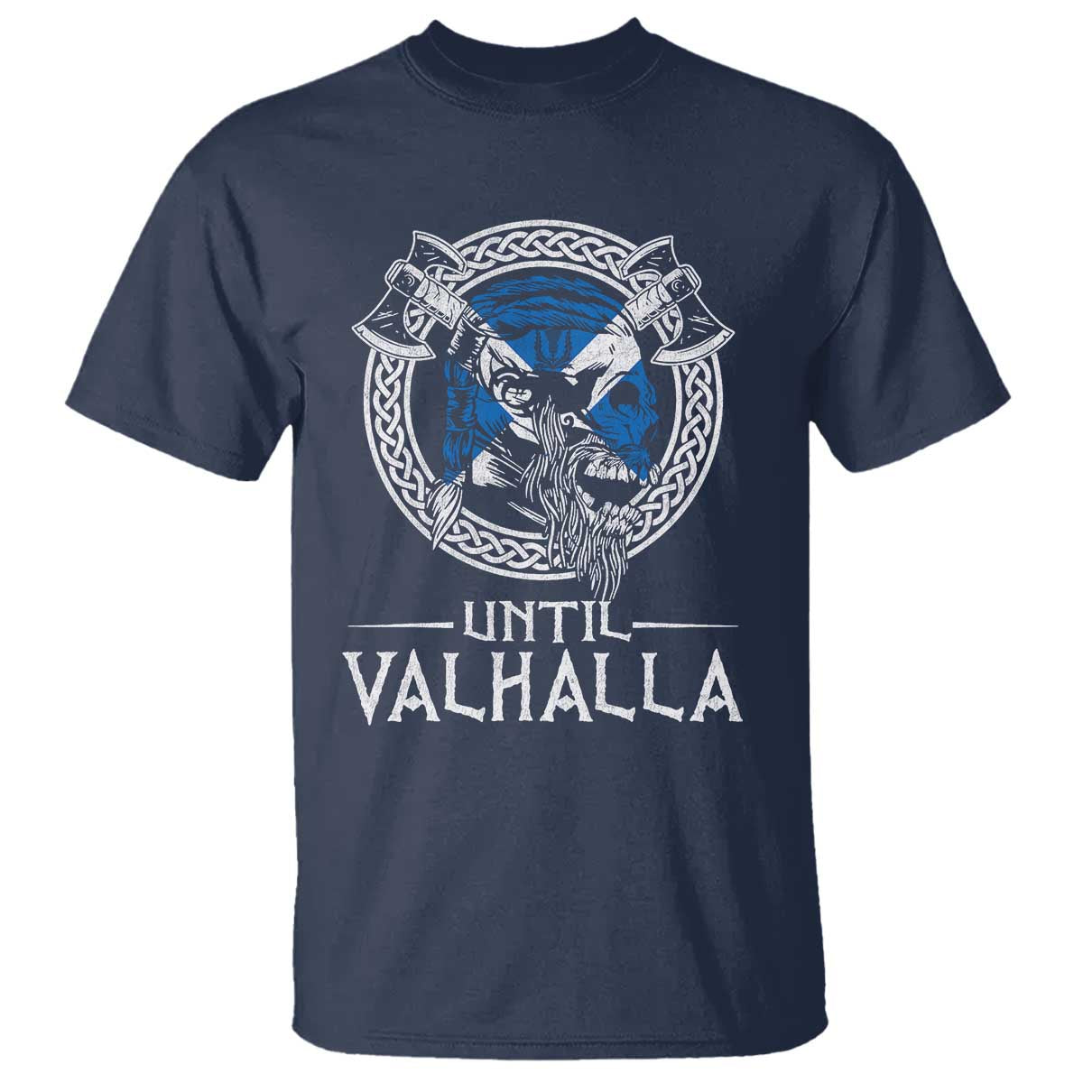 Funny Scottish Viking T Shirt Until Valhalla Vintage Scottish Flag Skull TS11 Navy Print Your Wear