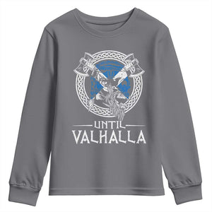 Funny Scottish Viking Youth Sweatshirt Until Valhalla Vintage Scottish Flag Skull TS11 Charcoal Print Your Wear