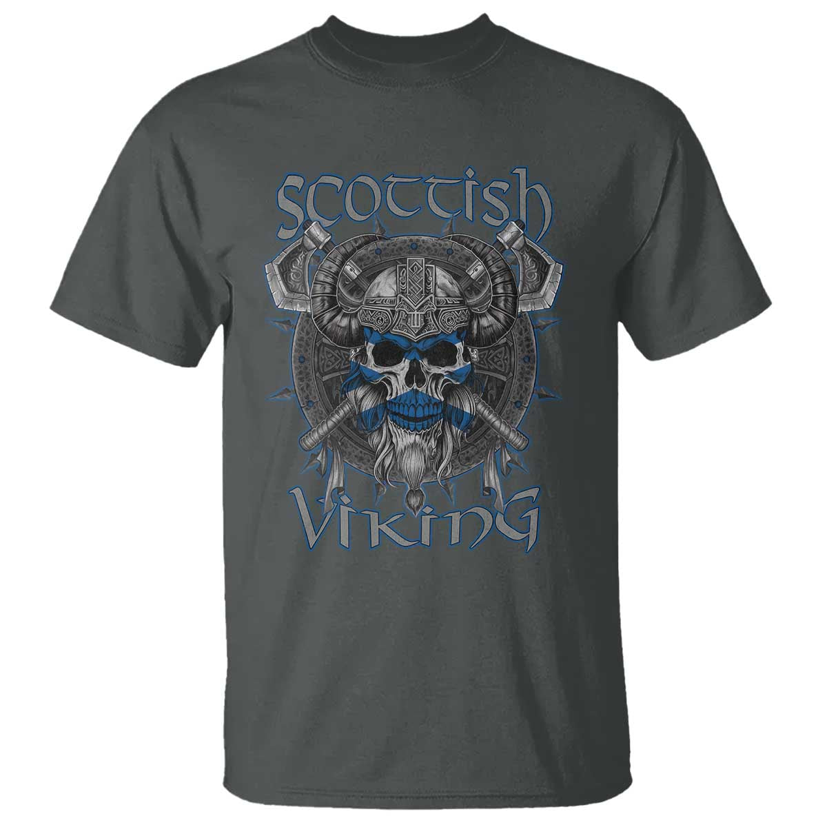 Scottish Viking Axes Celtic Knot T Shirt Scottish Flag TS11 Dark Heather Print Your Wear