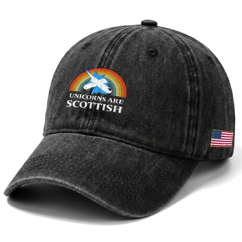 Funny Scotland Pride Unicorn Washed Cotton Baseball Cap Unicorns Are Scottish Rainbow TS11 Print Your Wear