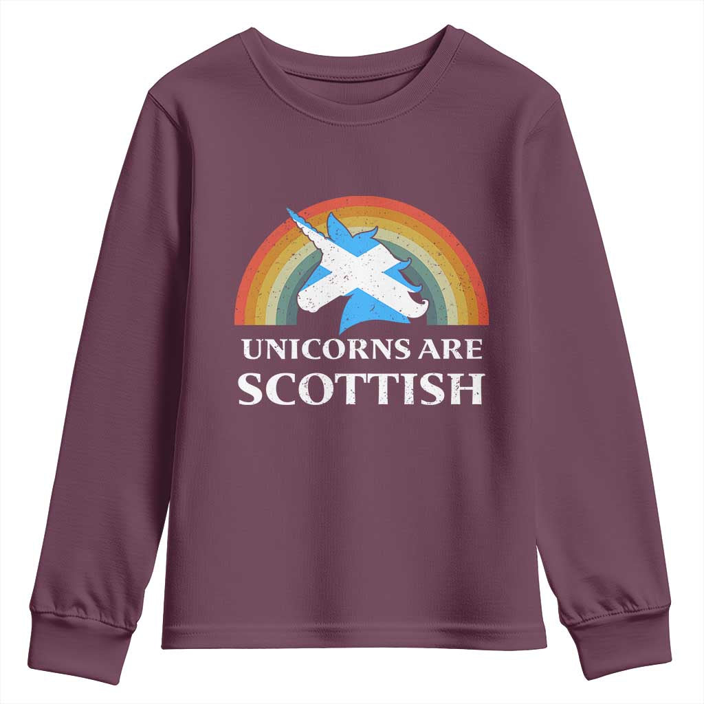 Funny Scotland Pride Unicorn Youth Sweatshirt Unicorns Are Scottish Rainbow TS11 Maroon Print Your Wear