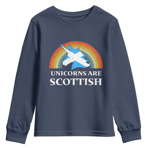 Funny Scotland Pride Unicorn Youth Sweatshirt Unicorns Are Scottish Rainbow TS11 Navy Print Your Wear