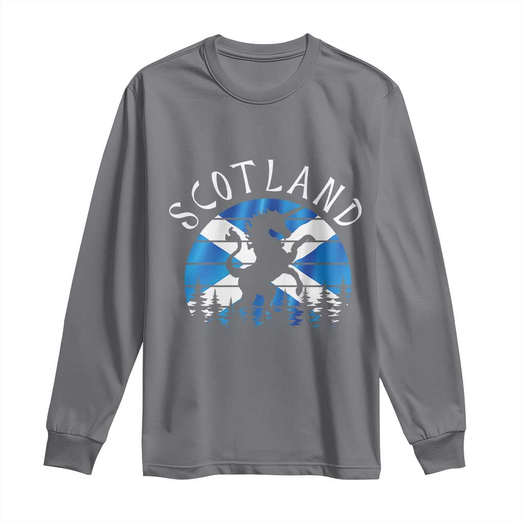 Funny Scotland Unicorn Scottish Flag Saltire Long Sleeve Shirt TS11 Charcoal Print Your Wear