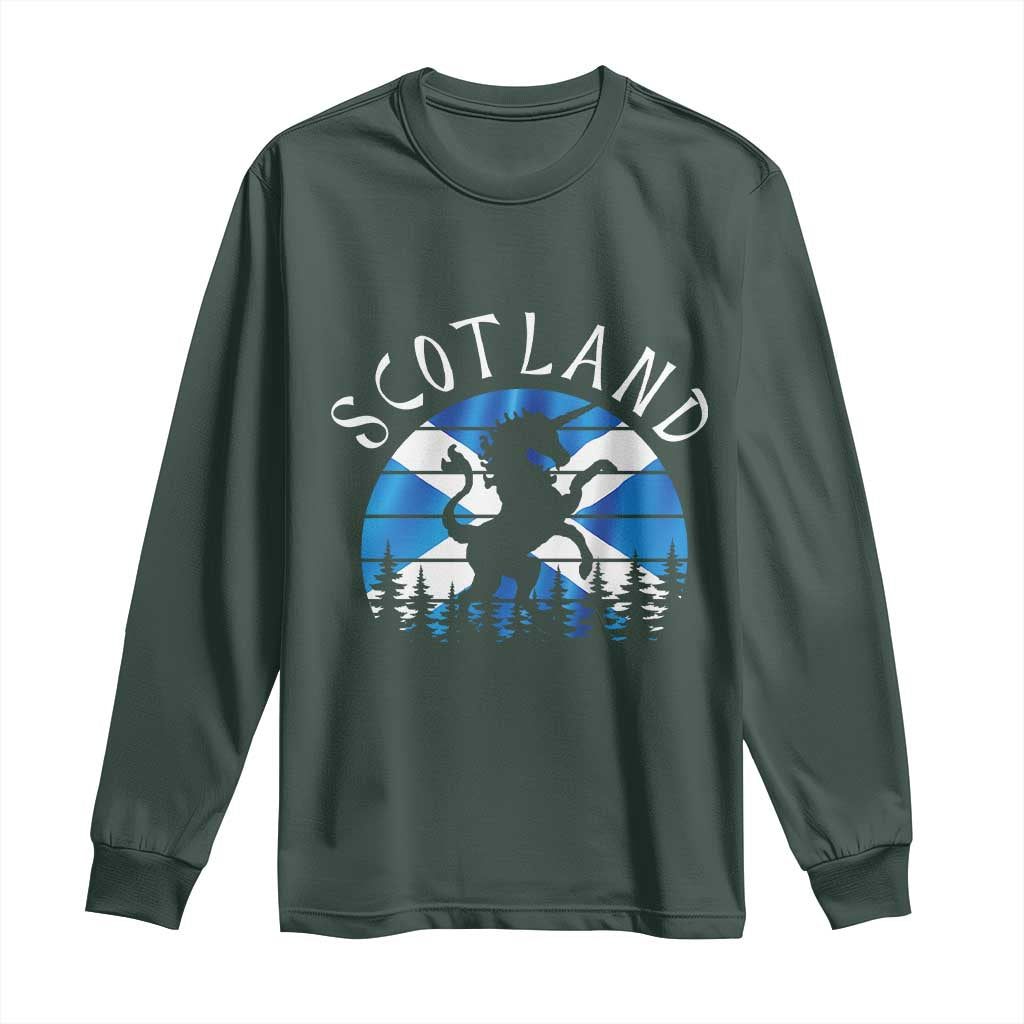 Funny Scotland Unicorn Scottish Flag Saltire Long Sleeve Shirt TS11 Dark Forest Green Print Your Wear