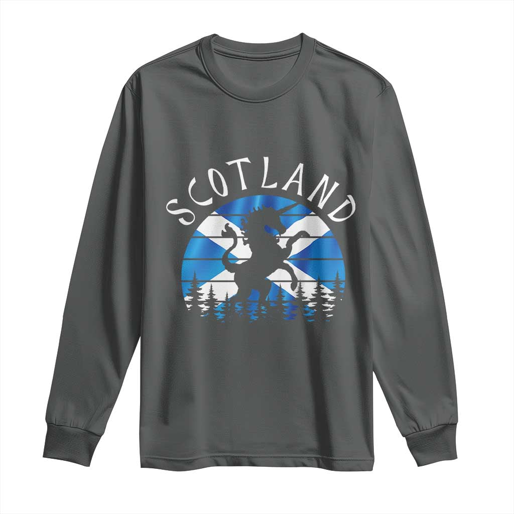 Funny Scotland Unicorn Scottish Flag Saltire Long Sleeve Shirt TS11 Dark Heather Print Your Wear