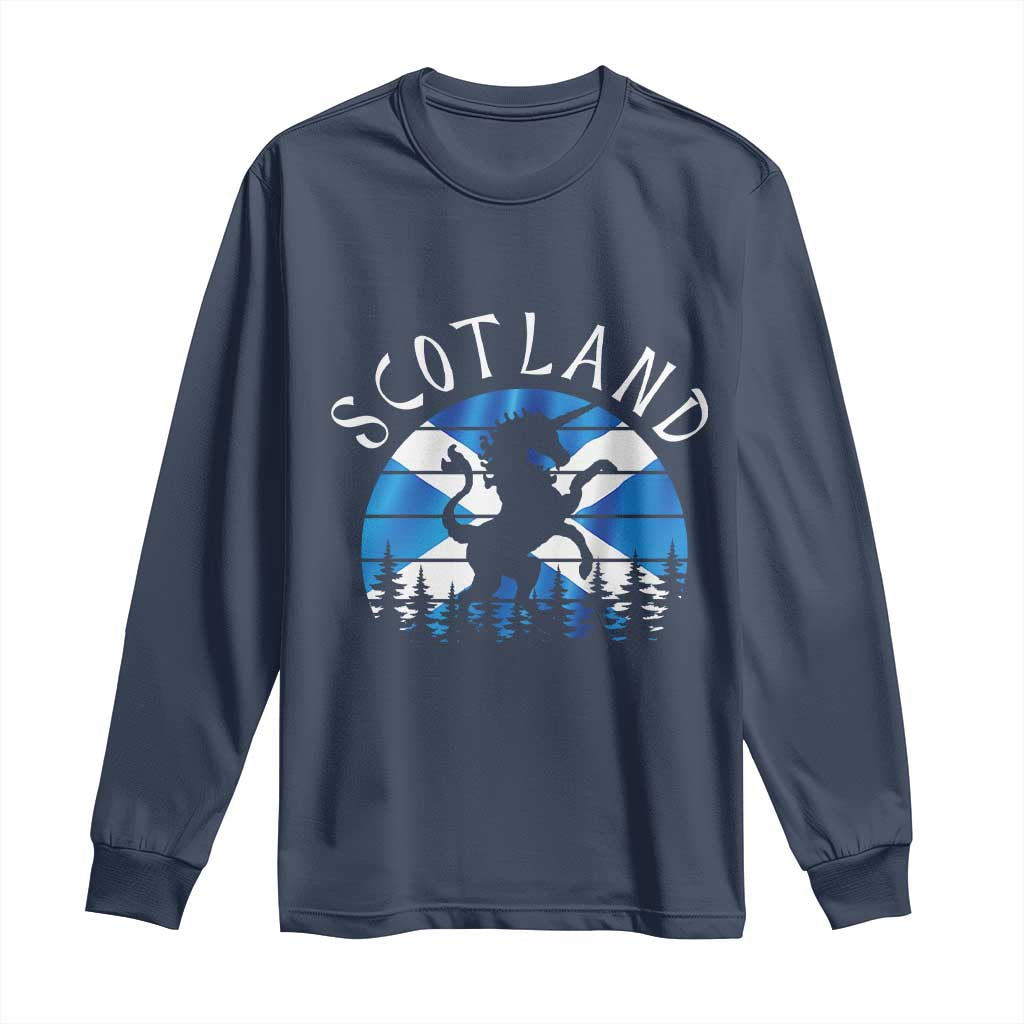 Funny Scotland Unicorn Scottish Flag Saltire Long Sleeve Shirt TS11 Navy Print Your Wear