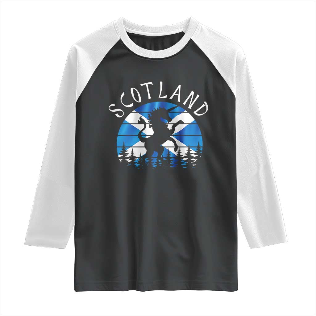 Funny Scotland Unicorn Scottish Flag Saltire Raglan Shirt TS11 Black White Print Your Wear