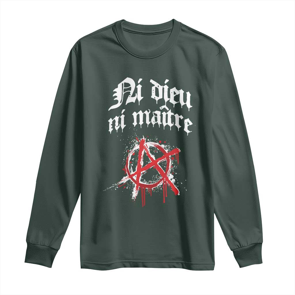 Ni Dieu Ni Maitre No God No Masters Long Sleeve Shirt Anarchy Symbol TS11 Dark Forest Green Print Your Wear