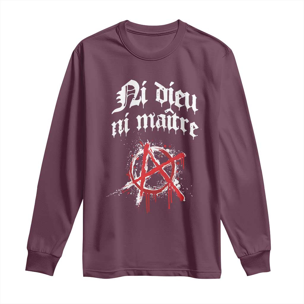 Ni Dieu Ni Maitre No God No Masters Long Sleeve Shirt Anarchy Symbol TS11 Maroon Print Your Wear