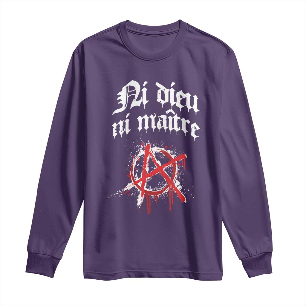 Ni Dieu Ni Maitre No God No Masters Long Sleeve Shirt Anarchy Symbol TS11 Purple Print Your Wear